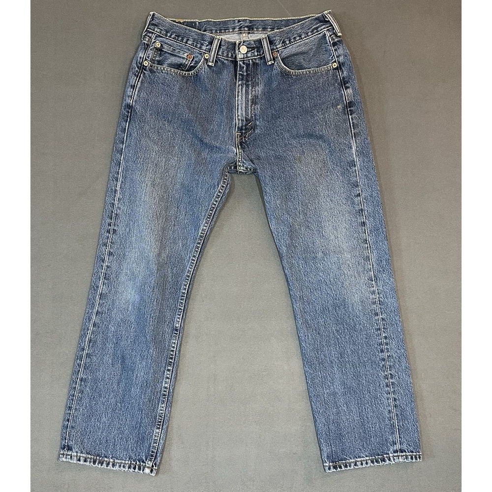 Levi's 505 Jeans Regular Straight Fit Mens Dark Blue Denim Size 33x29